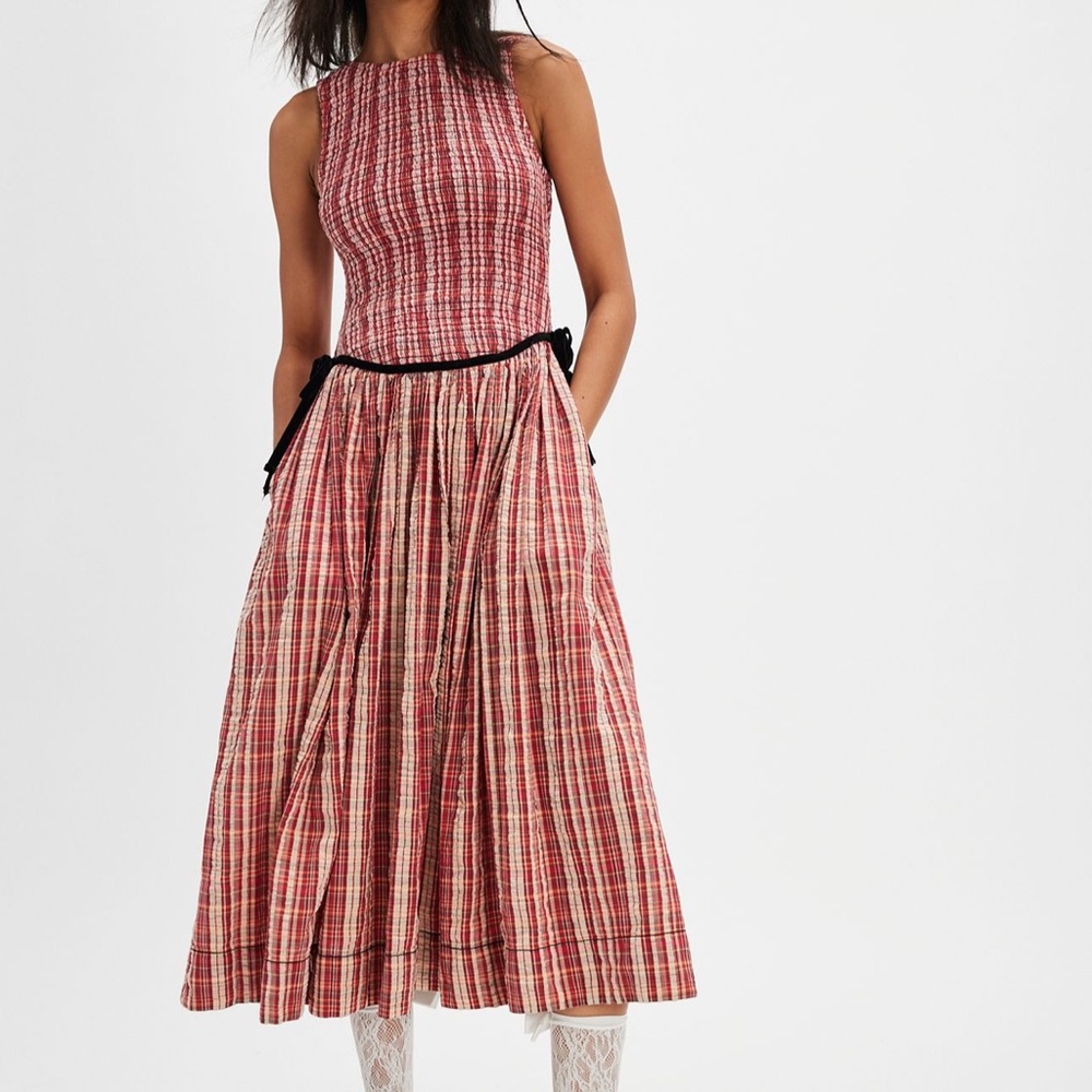 Free People | Nightingale Plaid Midi Dress - Red Combo